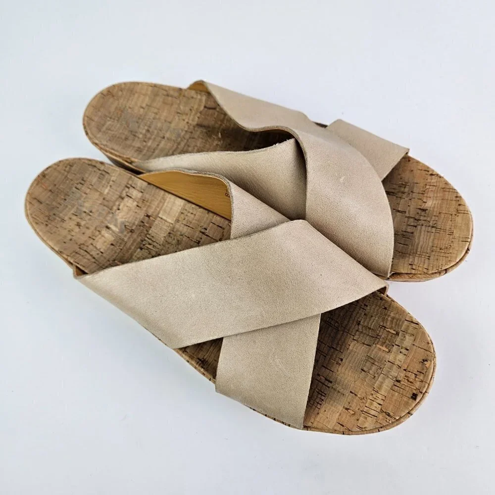 Korks by Kork-Ease Joly Cream Distressed Leather Cross Strap Slide Sandal 11